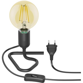 ledscom.de Tischlampe TRIN Lampen-Fassung Triangle Dreieck-Fuß schwarz Stecker Schalter + E27 LED Lampe gold max. 818lm, 3-Stufen dimmen, extra-warmweiß