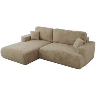MKS Meble MKS Ecksofa OVO mit Schlaffunktion und Bettkasten, Beige Plüsch, L-form Couch, 4-Sitzer Ecksofa, 271x195x95 cm - Links Seite - Beige