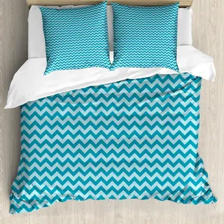 ABAKUHAUS Winkel Bettbezug Set, Zickzack im Meer Farben Ocean Waves Nautik-Thema Segelboot Design Sea Breeze, 200 x 200 cm + 80 x 80 cm, Teal Blassblau