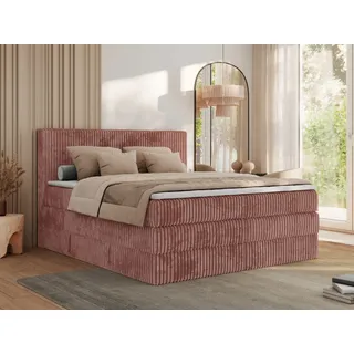 MKS MEBLE Boxspringbett 180x200 Rosa Cord, Boxspringbett mit Matratze H3, Bett 180x200 mit Bettkasten and Kopfteil, Doppelbett mit Stauraum, Polsterbett 180x200 - Tiliano King - Rosa