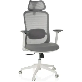 hjh OFFICE Ergonomischer Bürostuhl MIKEO G Drehstuhl mit Lordosenstütze, Netzrücken, Kopfstütze höhenverstellbar, gepolsterter Sitz, Grau
