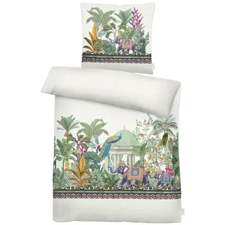 APELT Karma Elefantenfamilie Baumwolle Beige/Grün 135 x 200 cm + 2 x 80 x 80 cm