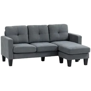 Homcom Ecksofa Couch mit Umkehrbarer Chaiselongue Sofa L Form Eckcouch mit Federkern, Hochdichtem Schaumstoff, Leinenoptik für Wohnzimmer, Schlafzimmer, 186 x 130 x 84 cm Dunkelgrau - Dunkelgrau