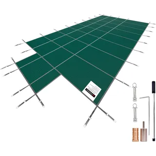 SucceBuy Pool-Sicherheitsabdeckung für rechteckige Einbaupools (18 x 36 Fuß), feste Netzabdeckung mit 4 x 10 Fuß mittlerer Endstufe, inklusive Abflusslöchern für Sicherheit im Winter