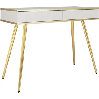Weiße Schminktisch mit goldenen Beinen und n goldenen Akzenten, 102x79x50 cm - Weiß, Gold