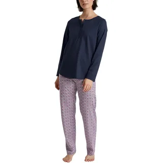 CALIDA Lovely Nights Pyjama, lang Damen, aus 100% Bio-Baumwolle, mit stoffbezogenem Gummibund