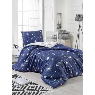 L'Essentiel Linge de Maison, Halley - Dark Blue, Einzelbettbezug-Set (EU) (IT), Weiß, 65 % BAUMWOLLE / 35 % POLYESTER, 155 x 200 cm - Weiß, Dunkelblau