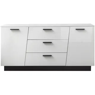 Livetastic Sideboard , Schwarz, Weiß Hochglanz , Kunststoff , 2 Fächer , 3 Schubladen , 160x80x43.6 cm , Made in EU, FSC Mix , individuell planbar, stehend, hängend , Kleinmöbel, Kommoden, Sideboards