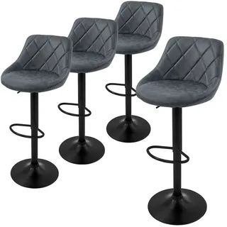 ML-Design 4er Set Barhocker Tresenhocker 360° drehbar, Gepolsterter Barstuhl mit Rückenlehne und Fußstütze, 62-82 cm - Dunkelgrau