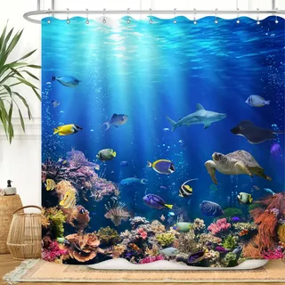 ZXMBF Duschvorhang Ocean Underwater World 183 x 183 cm bronze