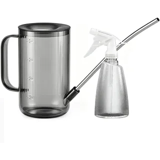Wesoke Gießkanne für Pflanzen im Innen und Außenbereich, 1 l/34 oz mit 500 ml/17 oz, Sprühflasche, Kunststoff, Pflanzensprüher, Sprühflasche, Spritzer zum Gießen von Pflanzen, Blumen,Sukkulenten,grau