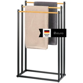 eluno Stand-Handtuchhalter, Bambus/Metall schwarz , Schwarz , 45.5x76.5x22 cm , Badezimmer, Badezimmerausstattung, Handtuchhalter