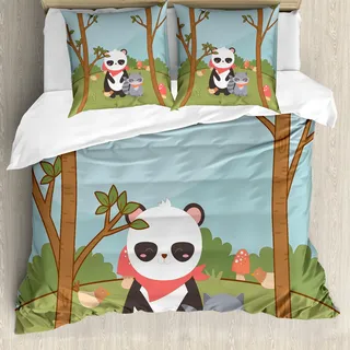 ABAKUHAUS Wald Bettbezug Set für Einzelbetten, Waldtiere und Bäume, Milbensicher Allergiker geeignet mit Kissenbezug, 155 cm x 220 cm - 80 x 80 cm, Mehrfarbig