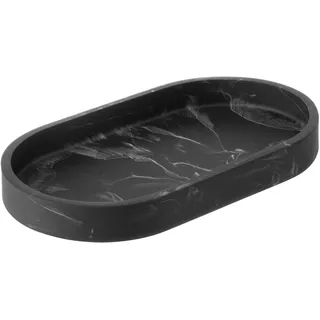 Navaris Tablett für Schmuck und Make-Up Marmoroptik - Rund Platte Deko Tray Schminktisch - Badezimmer Tablett Schwarz - Oval Schale Marmorplatte - Deko Tablett Marmor Optik