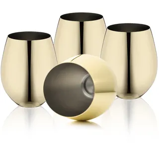 WOTOR Gold Weingläser 4er Set, 530 ml, unzerbrechlicher Goldkelch, stielloses Edelstahl-Weinglas, Metall-Weinglas für Outdoor, Reisen, Camping, Pool, Ideales Weinzubehör Geschenk