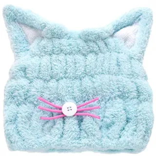 Minkissy Katze Ohr Haare Handtuch Mikrofaser Wrap Turban Schnell Trocknend Bad Schnell Trocknend Saugfähigen Haar Trockenhaube Badzubehör für Mädchen Frauen Blau