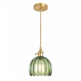 LFsem Vintage Pendelleuchte Esstisch Hängelampe, Messing Hängeleuchte aus Glas in Grün mit Schalter, Esszimmerlampe Hängend, E27 Pendellampe für Küche Esszimmer Schlafzimmer Wohnzimmer