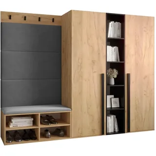 Möbel Kryspol Garderoben-Set 214/184/42 , Eichefarben, Grau , Holz , Nachbildung , 6 Fächer , 214x184x42 cm , Garderobe, Garderoben-Sets & Garderoben-Serien, Garderoben-Sets