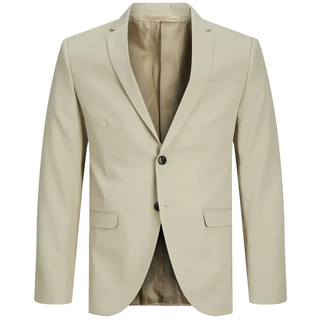 Sakko JACK & JONES "JPRFRANCO Blazer mit 2-Knopf-Form und extra schmalem Schnitt", Herren, Gr. 50, beige (pure cashmere fit:super slim fit), Web, Obermaterial: 78% Polyester, 17% Viskose, 5% Elasthan, unifarben, slim fit, 1-Knopf-Manschette, Sakkos Sakko, unifarben, modisch, slim fit, Kunstfaser