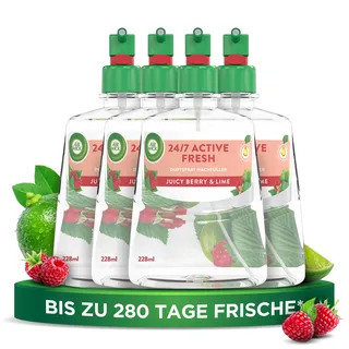 Air Wick Active Fresh – Aeorosolfreier, automatischer Lufterfrischer – Raumduft Juicy Berry & Lime – 4 x 228 ml Nachfüller