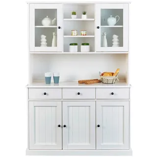 Mid.you Buffet , Weiß , Holz , Kiefer , vollmassiv , 6 Fächer , 3 Schublade(n) Schubladen , 131x191x45 cm , Beimöbel erhältlich , Esszimmer, Anrichten, Buffetschränke