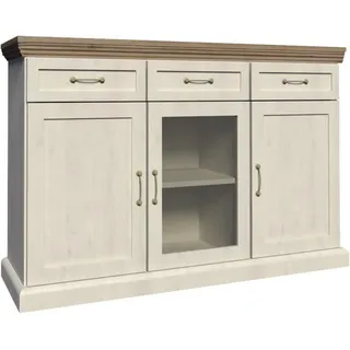 Kommode mit Schubladen Flügeltüren Kommodem Sideboard Glas Schrank Metallgriffe - Weiß