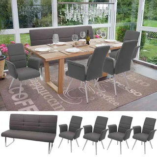 Set 4x Esszimmerstuhl+Sitzbank HWC-G55, Bank Küchenstuhl Stuhl+Armlehne, Stoff/Textil Edelstahl ~ gr