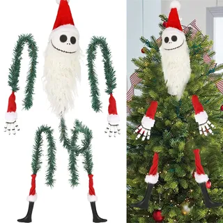 Grinch Dekor für Weihnachtsbaum,lustiger Weihnachtsbaumschmuck,Weihnachten Grinch Körper Ornament,Grinchs Elfenkopf/Arm/Bein für Weihnachtsbaumstola Elf gefülltes Bein Stecken Baumspitze Ornamente