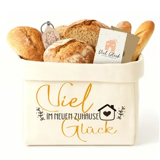 AmzLinkal Brotkorb Set aus Stoff mit Schlüsselanhänger & Grußkarte – Brötchenkorb 38×22×16 cm, dekorativer Aufbewahrungskorb für Küche & Frühstückstisch – Geschenk zum Einzug & Housewarming