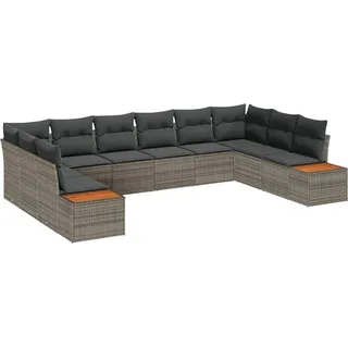 vidaXL Gartensofa-set mit Kissen 10 pcs Grau Poly Rattan - Hellgrau