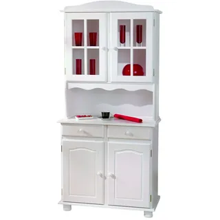 Inter Link – Vitrinenschrank - Küchenschrank - Geschirrschrank - Esszimmerschrank – Vitrine – Standvitrine - Landhausstil - Kiefer Massivholz – 2 Türig – Valencia - Weiß lackiert
