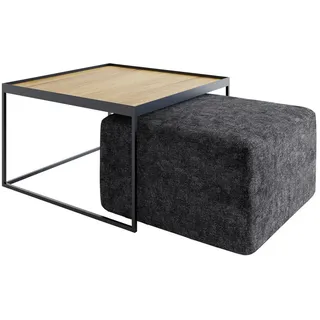 Novel Couchtischset , Grau, Eichefarben , Textil , 2-teilig , Eiche , massiv , quadratisch , eckig , 80x49x80 cm , Holzmöbel, Holztische, Wohnzimmertische Holz, Couchtische Holz