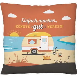 SHEEPWORLD Plüschkissen Motiv Fernweh 25 x 25 cm Mehrfarbig