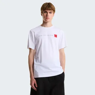 T-Shirt THE NORTH FACE "M NEVER STOP EXPLORING REGULAR SHORT SLEEVE TEE-GRAPHIC", Herren, Gr. M, weiß (tnf weiß), Obermaterial: 60% Baumwolle, 40% Polyester, Shirts T-Shirt, normale Passform, kurze Ärmel, für Sport und Freizeit