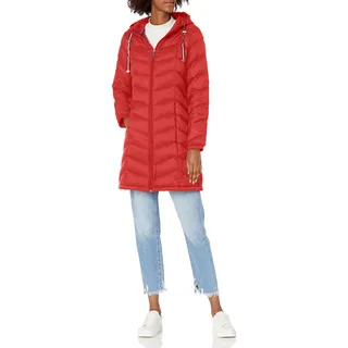 Tommy Hilfiger Damen Long Down Puffer Jacket Daunenmantel, Chevron Packable Crimson, M