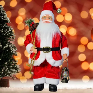 Dazhtu Weihnachtsmann 39cm stehende Santa Claus mit Geschenktüte Traditionelle Rote Weihnachtsmann Figur für Fenster Display Tisch Kamin Weihnachtsdekoration Ornament Puppe Weihnachtsfeier