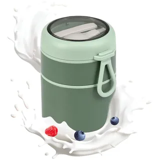 Noa Home Deco Edelstahl Müslibecher to Go, 710ml Auslaufsicher mit Löffel & Griff, Doppelwandiges Speisegefäß, BPA-Freier Isolierter Joghurt-Parfait-Behälter für Büro, Reisen, Schule