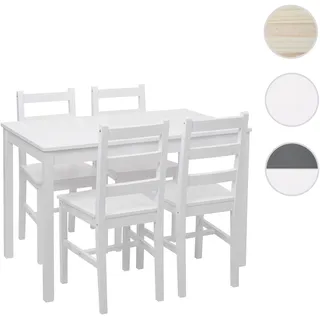 Mendler Esszimmer-Set HWC-F77, Sitzgruppe Esszimmergruppe, Massiv-Holz Landhaus 110cm - weiß