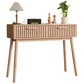 Shopentra Konsolentisch massivholz 2 schubladen kippsicherung , Naturfarben , Holzwerkstoff , 35x80x100 cm , Wohnzimmer, Wohnzimmertische, Konsolentische