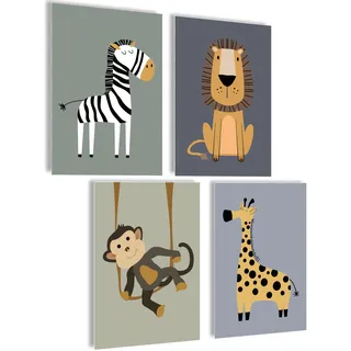 mojoliving Bilder Kinderzimmer jungen Baby Zimmer Poster Set Wandbilder Kinderzimmer mädchen Babyzimmer Deko Bilder für Baby Zimmer Dekoration (Safari)