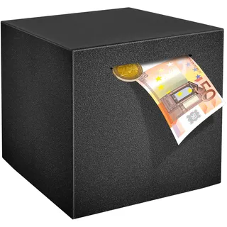 Spardose Erwachsene Groß Edelstahl Safe Sparbüchsen, Muss zum Öffnen Zerbrechen, Geldspardose Geld Sparen für Erwachsene und Kinder, Schwarz 15 * 15cm