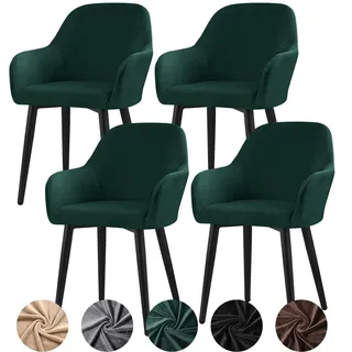 Alishomtll Stretch Samt Stuhlhussen 4er Set Universal Sesselbezug Stuhlbezug mit Armlehnen Abnehmbare Waschbar Esszimmerstühle Bezug für Küche Esszimmer Bankett Hochzeit Party (Grün, 4 Stück, Large)