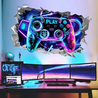 wondever Wandtattoo 3D Junge Gamer Wandaufkleber Videospiel Gaming Zimmer Controller Wandsticker Wanddeko für Kinderzimmer Jungen Schlafzimmer Spielzimmer
