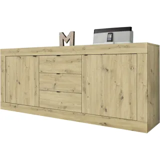 INOSIGN Sideboard INOSIGN "Basic Breite 210 cm, Kommode 2 Türen, 3 Schubkästen, Anrichte", braun (artisan eichefarben), B:210cm H:86cm T:43cm, Sideboards, Sideboard, Metallgriff, moderne Rahmenoptik, viel Stauraum, Farbauswahl