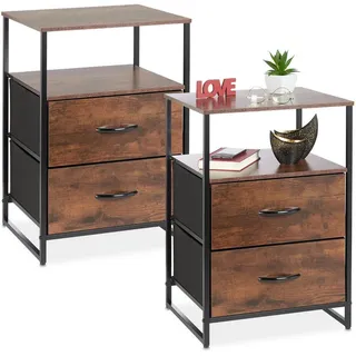 Relaxdays Nachttisch Industrial, 2er Set, HBT 70 x 45 x 42,5 cm, 2 Schubladen, Nachtschrank Schlafzimmer, schwarz/braun