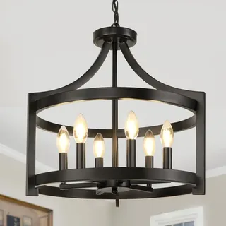 KMaiPem Modern Schwarz Kronleuchter, 6 Lichter Vintage Landhaus Deckenlampe Wohnzimmer Umwandelbare Hängelampe Esstisch, Rustikal Bauernhaus Pendelleuchte Schlafzimmer, Deckenleuchte Küche Flur