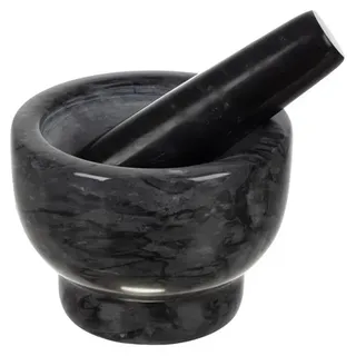 Küchenmörser aus Marmor für Gewürze und Kräuter, Mörser 12,5x9 cm, Stößel 13,5x3,7 cm - Grau