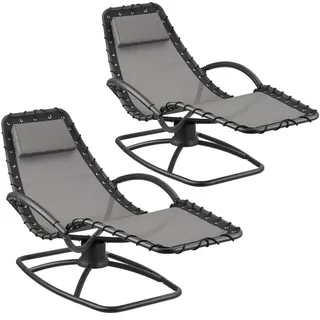 tectake Gartenliege 2er Set Toulon, ergonomisch, Schwingfunktion, 77 x 170 x 83 cm, grau , Grau , Textil , 77x83x170 cm , Gartenmöbel, Gartenliegen