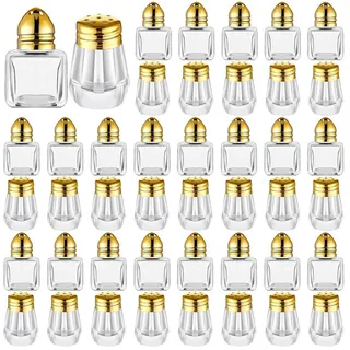 Plmvhpb Mini-Salz- und Pfefferstreuer, Klare Gewürzstreuer, Winzige Gewürzstreuer, Transparente Gewürzstreuer, Gold