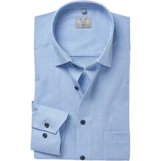 Langarmhemd MARVELIS, Herren, Gr. 45, N-Gr, blau (bleu), Web, Obermaterial: 100% Baumwolle, comfort fit normal, 2-Knopf-Manschette, Hemden Langarmhemd, comfort fit, kariert, New-Kentkragen, bügelfrei